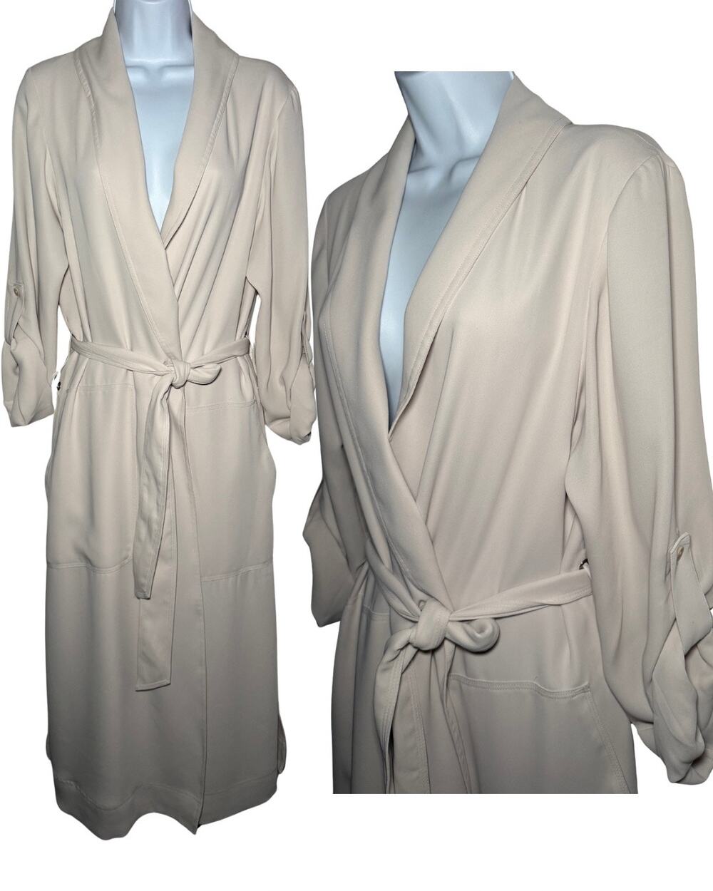 Aritzia Babaton Kahlo Robe Matte Pearl Belted Duster Trench Coat Womens Med M